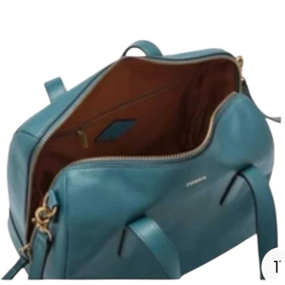 Fossil Teal Dome Satchel with Gold Hardware